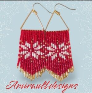 Beaded Earrings triangle tassel Christmas themed